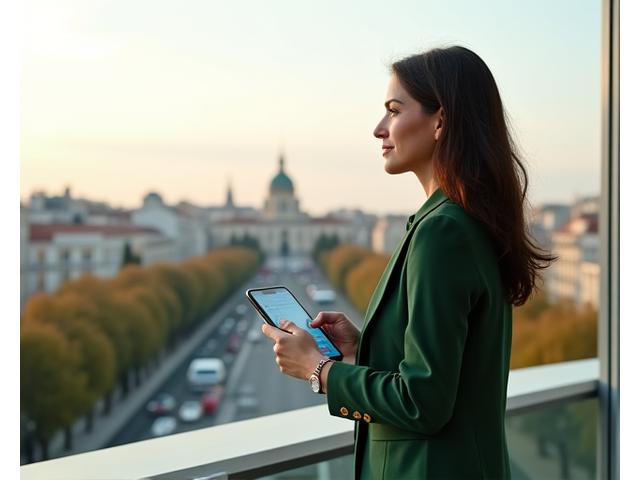 Ejecutivo de Madrid utilizando soluciones de Ritmo Sombrío en un entorno urbano